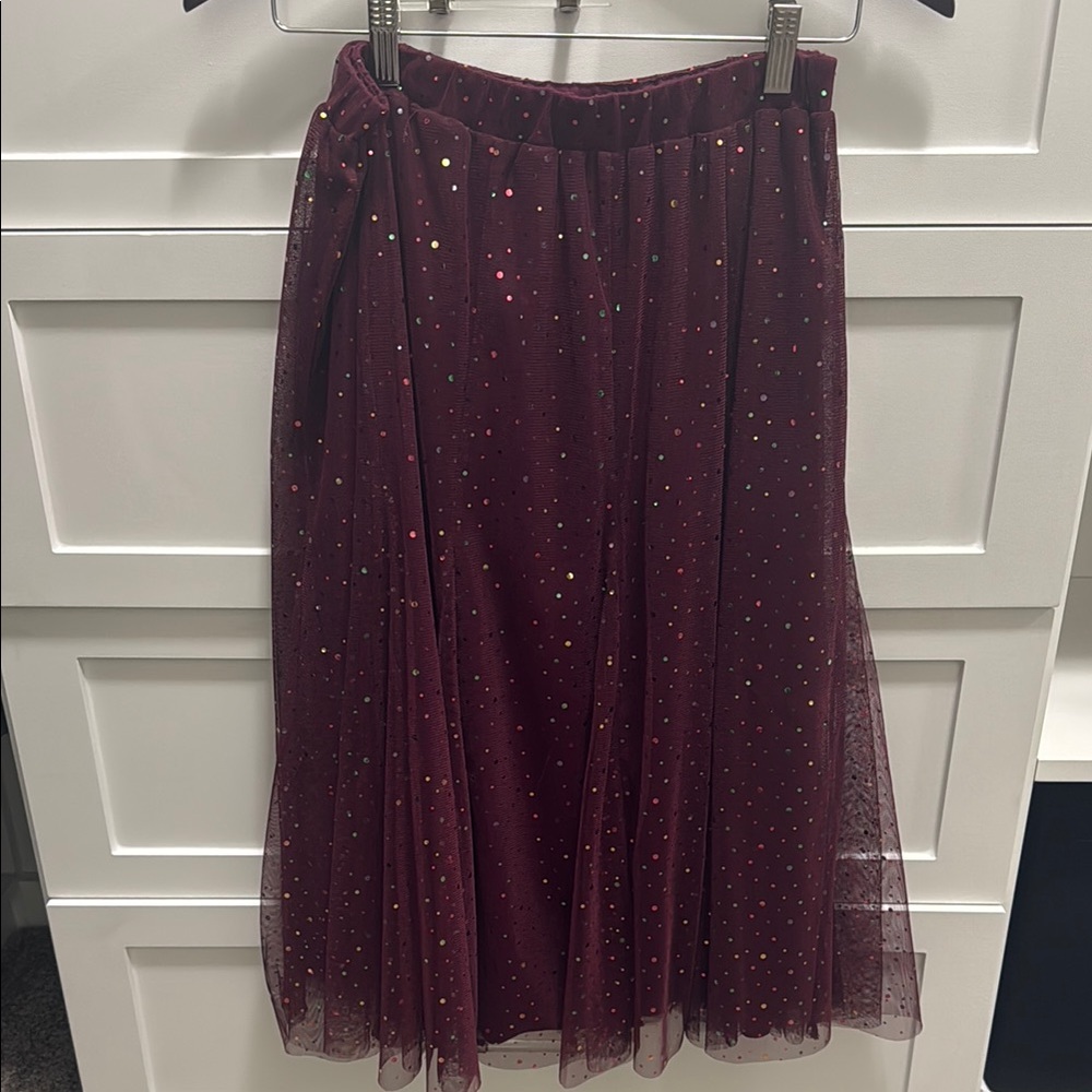 Sparkly Burgundy Tulle Midi Skirt